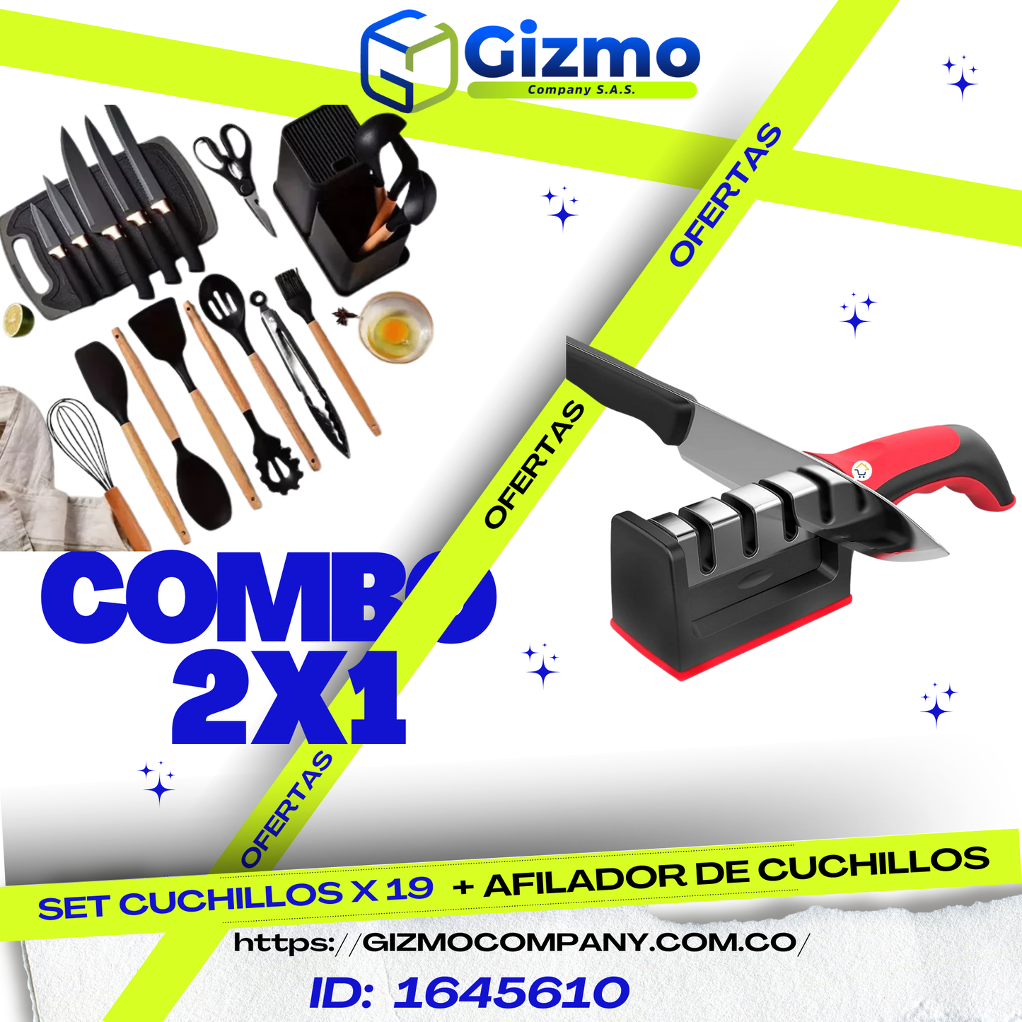 Combo Set x19 Utensilios Cocina Afilador